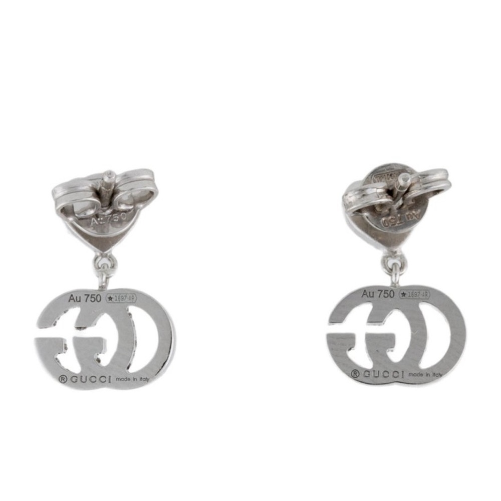 Gucci White Gold GG Running Heart Drop Diamond Earrings - Picture 2 of 9